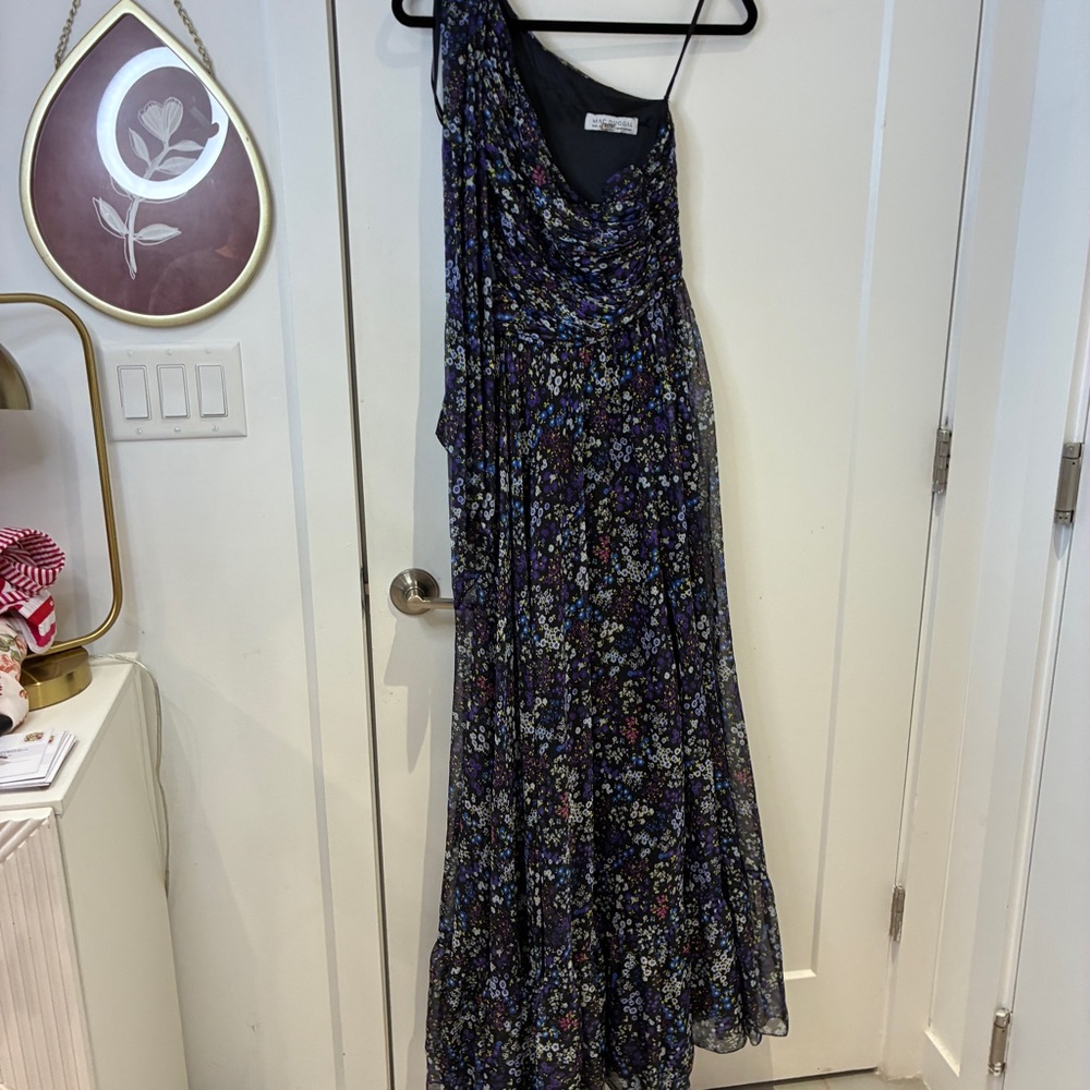 Mac Duggal One-Shoulder Floral Maxi Dress in Purple and Black - Picture 5 of 15